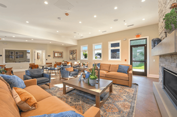 Clubhouse common area with seating and fireplace